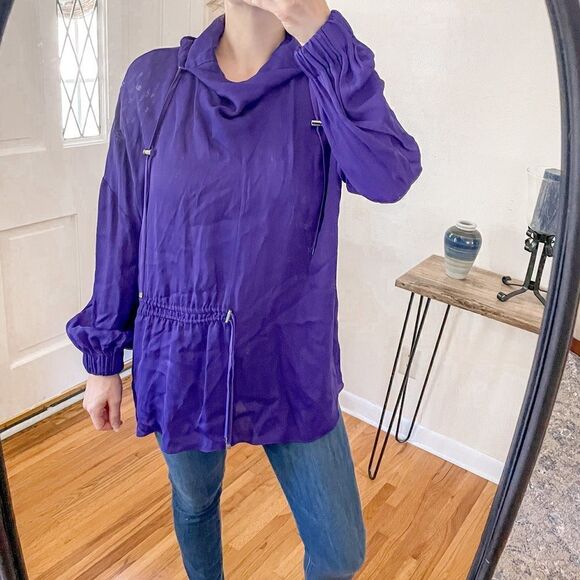 Tibi Viscose Drawstring Hoodie Pullover Purple M - Picture 8 of 9
